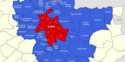 Karte Lyon priekšpilsētas 