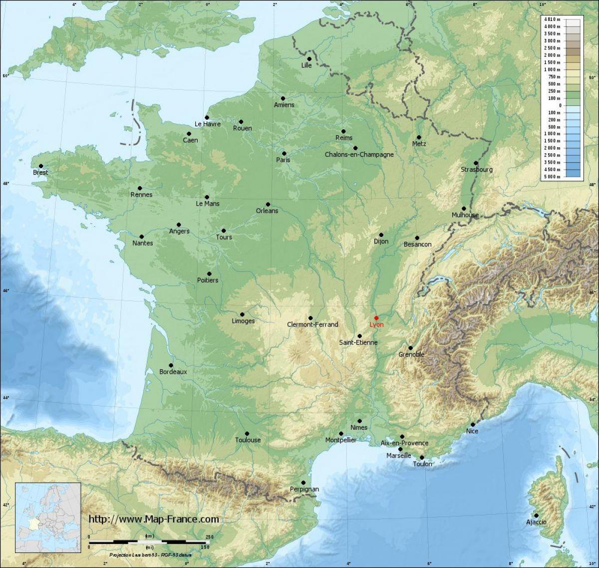 Lyon francija pilsētas karte