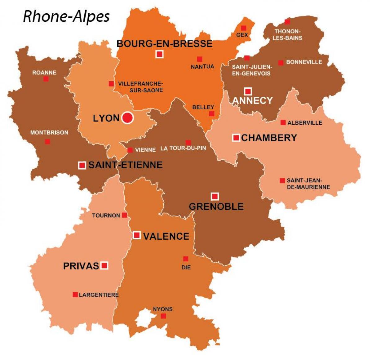 Lyon reģionā, francija karte