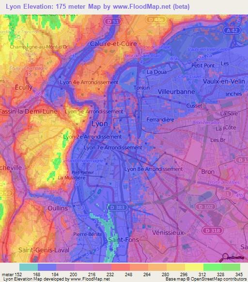 karte topogrāfiskās Lyon
